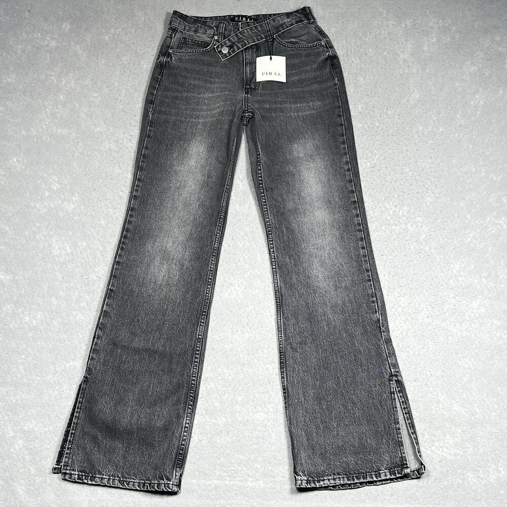 Piral Denim Jeans Flared Wide Leg Women’s Size Small Gray Leg Slits NWT